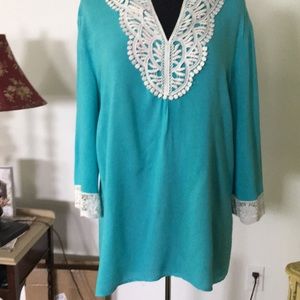 JM Collection Turquoise Tunic Size 14